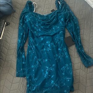 Lulu's Teal Floral Long Sleeve Dress